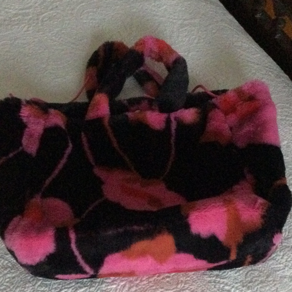 Plush Faux Fur Pink & Black Tote Bag